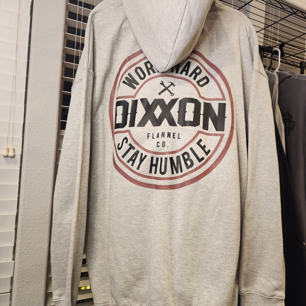 DIXXON Gray Zip-Up Hoodie with Red Accents